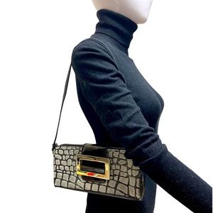 Kate Landry like new magnetic closure zip top shoulder bag with animalfur accent